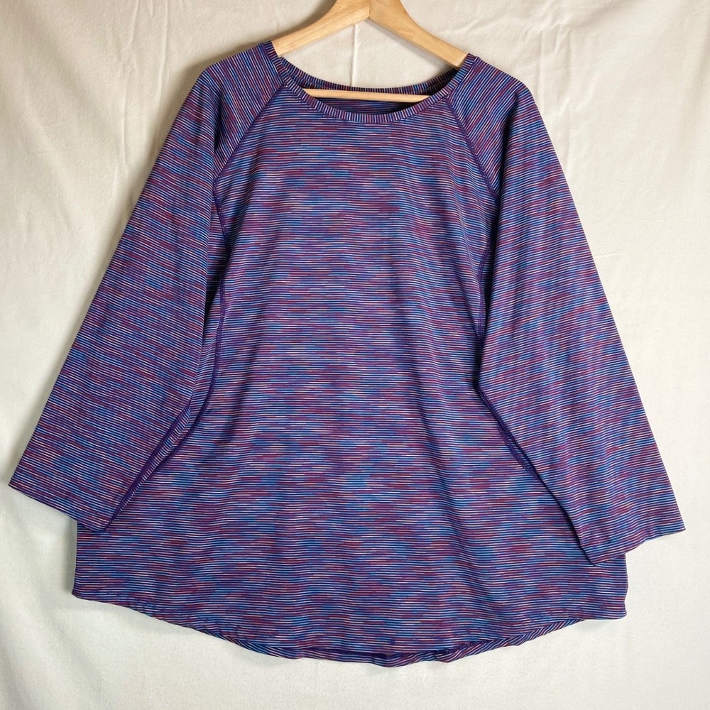 Tek Gear DryTek Womens 2X Purple Space Dye Striped Active Top Raglan Long Sleeve